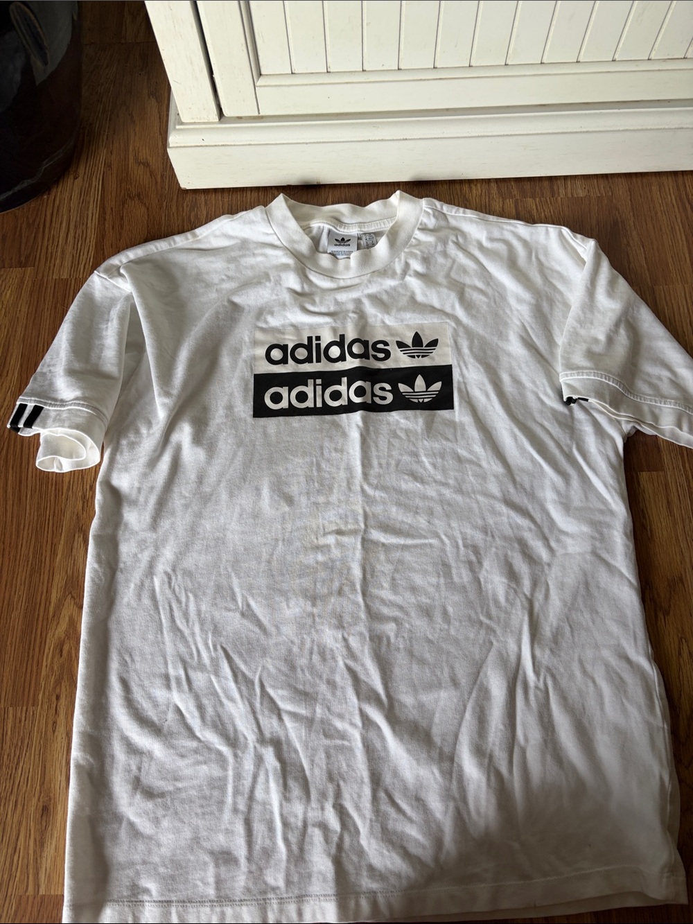 adidas White Short Sleeve Tee with Black Logo Blocks